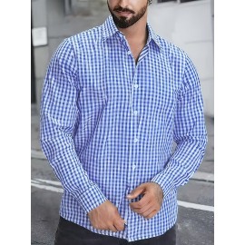 Elson OBM Men's Classic Plaid Button-Up Shirt - Long Sleeve Formal and Casual Top, Non-Stretch Fabric, Front Button Closure, Turn-Down Collar, Office, Wedding, Party Attire - Ideal Gift for Men, Office Wear, Fashion Design, Durable Construction
